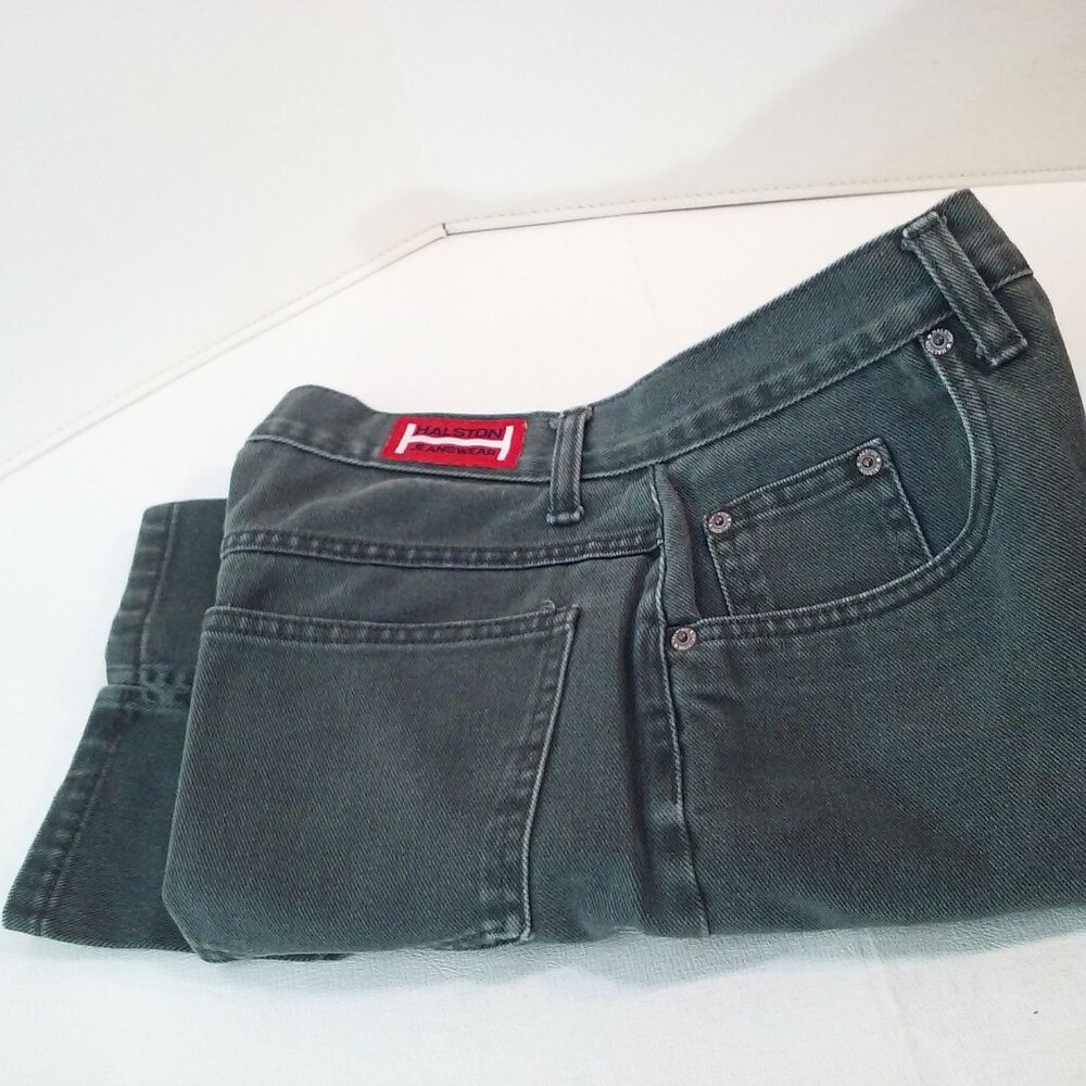 90s Halston Jeanswear (12) Olive Green Denim Mom Jeans Capris Pants 5-Pocket